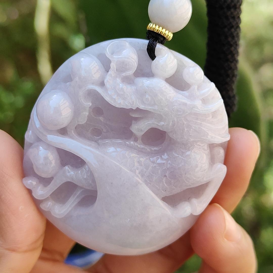 Light Lavender Qilin Natural Type A Jadeite Pendant with certificate weigh 51.04 grams, 51.3 * 46.6 * 12 mm, symbols of Auspicious, peaceful, and happy, suitable for daily wear (pendant62)