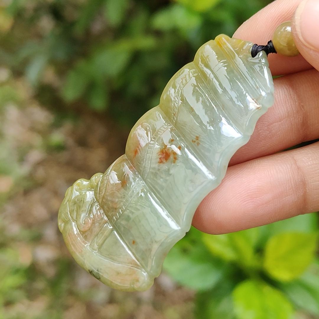 Floating Red and Tea Yellow Natural Type A Jadeite Pendant crafted as Sailboat meaning Smooth sailing in everything, persistence and courage, with certificate weight 18.88 grams, 58.50 * 30.80 * 6.20 mm (pendant109)