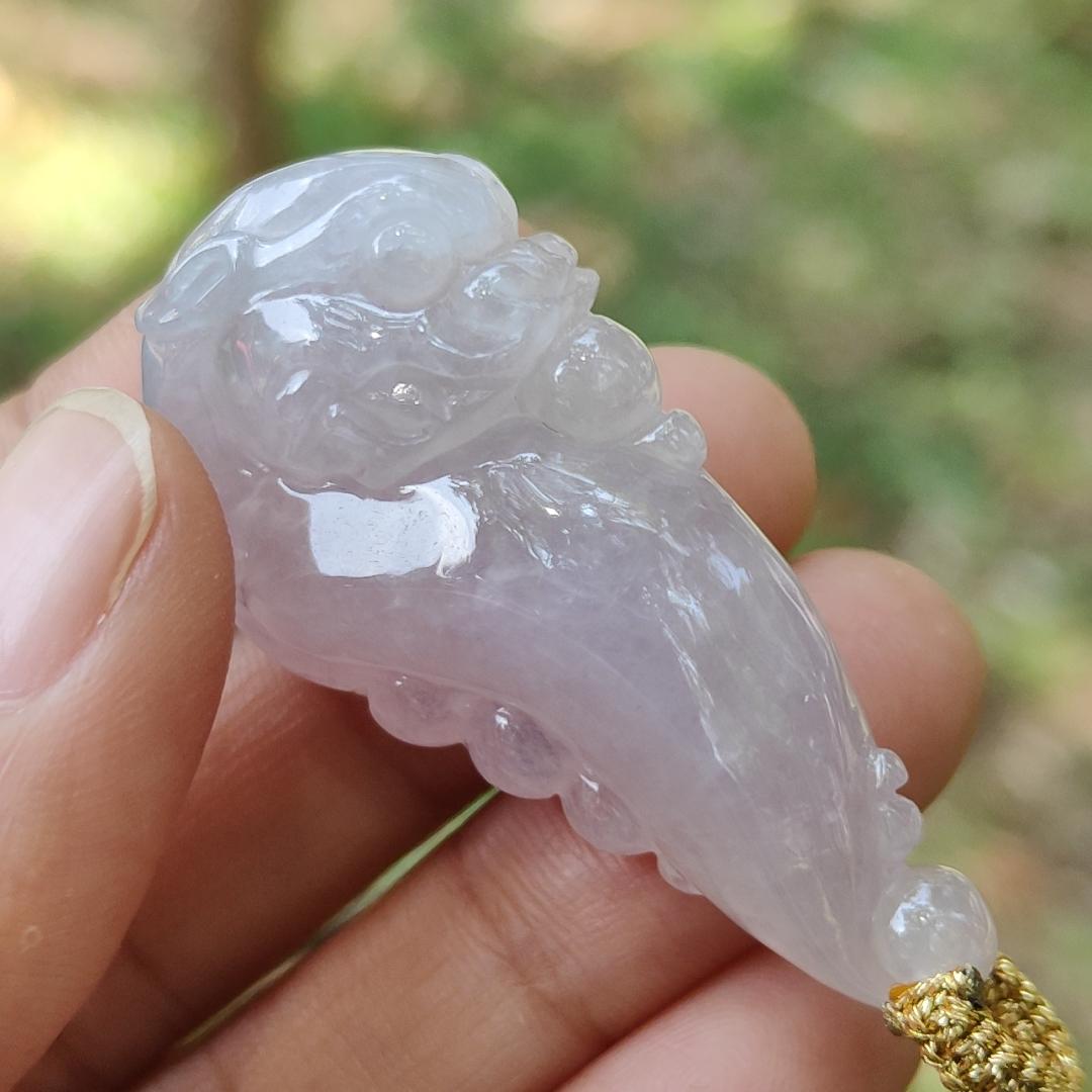 High Quality Ligh Pinkish Lavender Natural Type A Jadeite Jade crafted with Ruyi Dragon as Pendant, certificate weighs 17.85 grams, measurement 45 * 22.9 * 12.3 mm (pendant271)