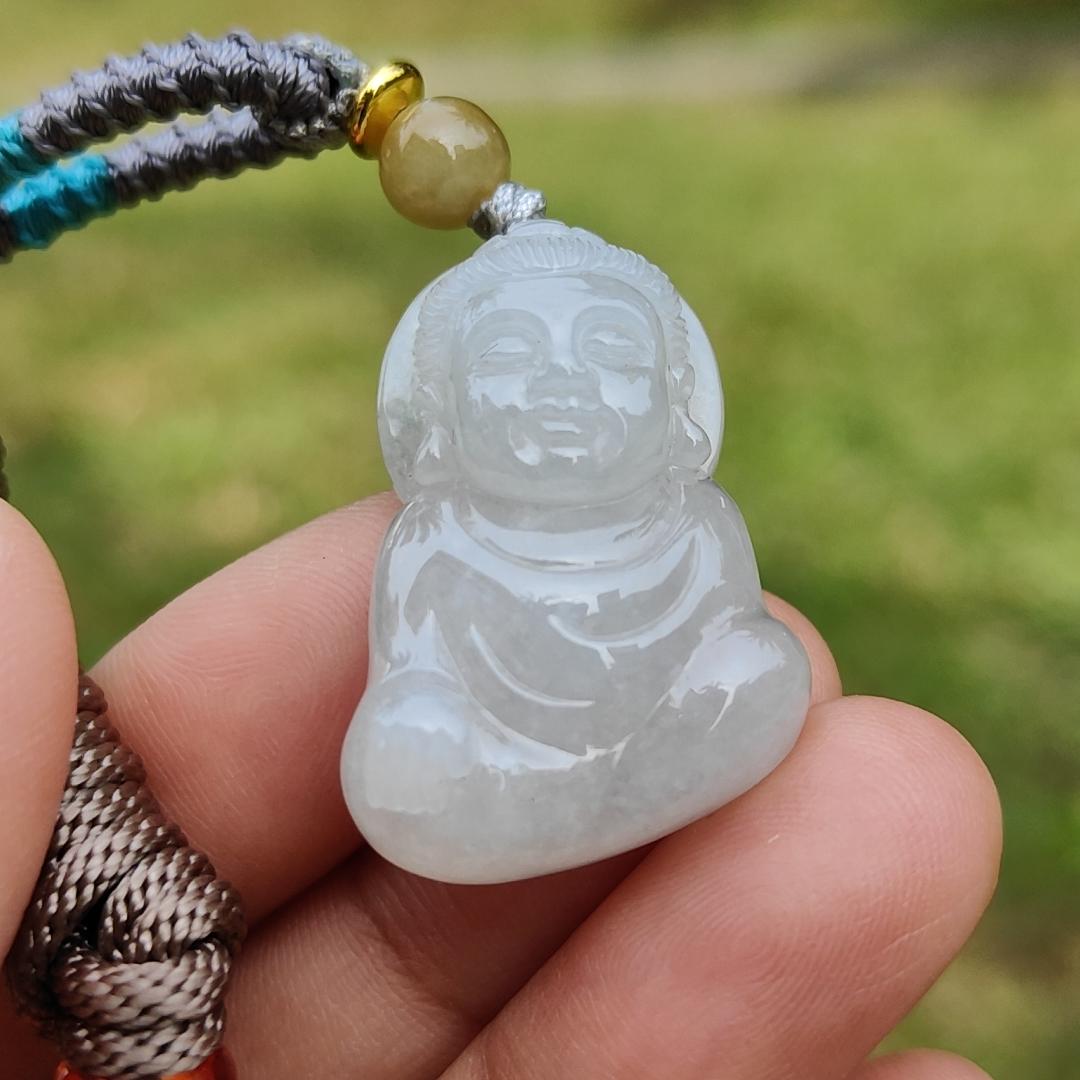 New shop Offer - Semi Icy Natural Type A Jadeite Jade crafted with Buddha as Pendant with certificate weigh 10.97 grams, measurement 29.3 * 20.6 * 11mm (pendant212)