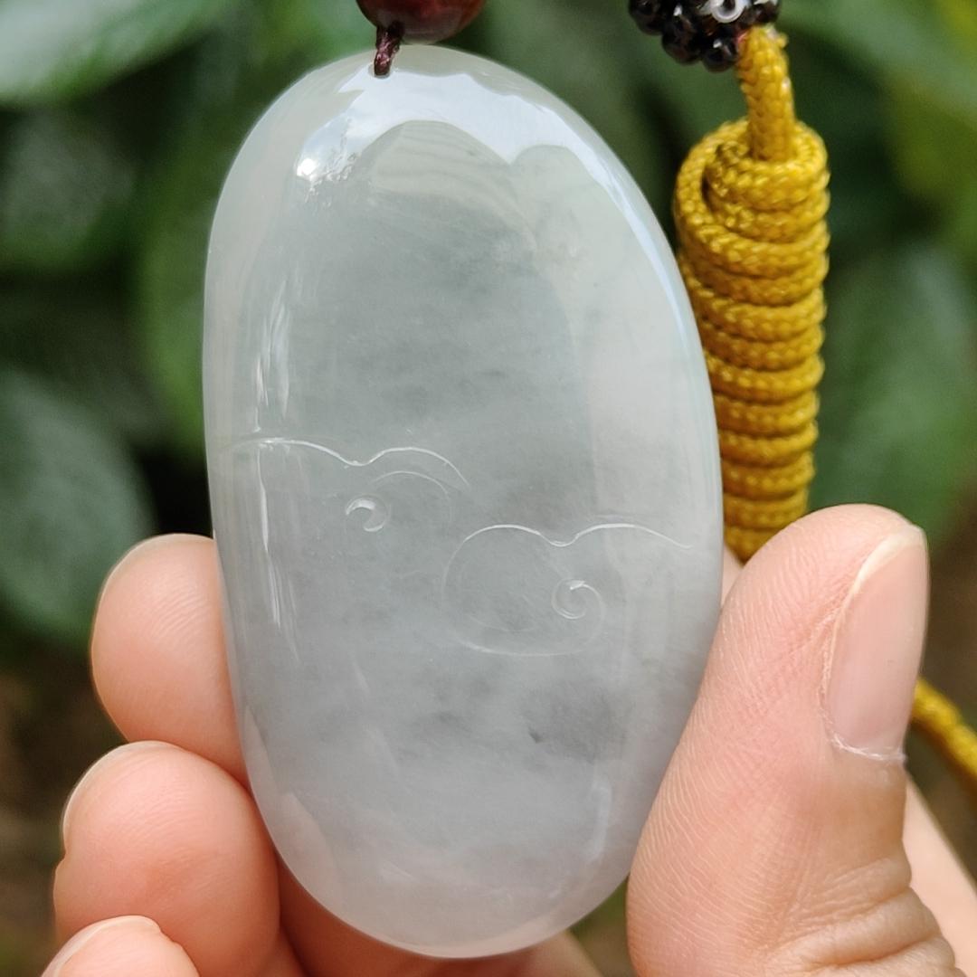 High Quality Light Green Hue Natural Type A Jadeite Jade crafted as Milo Buddha for Pendant, certificate weighs 44.34 grams, measurement 52.6 * 29.6 * 17.5 mm (pendant289)