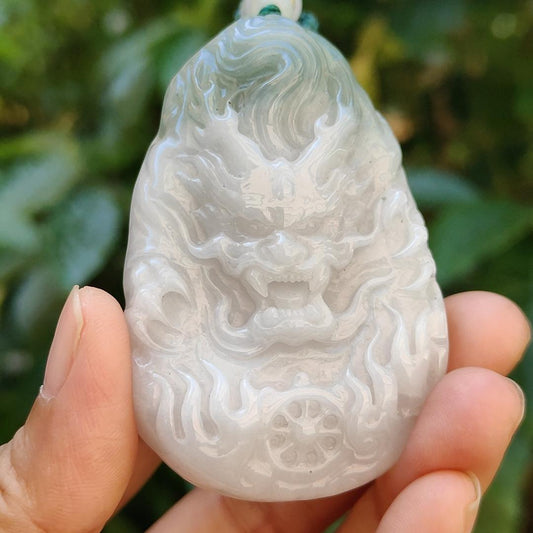 Big Dragon Natural Type A Jadeite Pendant with Tea green color come with certificate weighs 53.88 grams, 63.80 * 42.30 * 11.80 mm, daily wear for dragon lovers (pendant99)