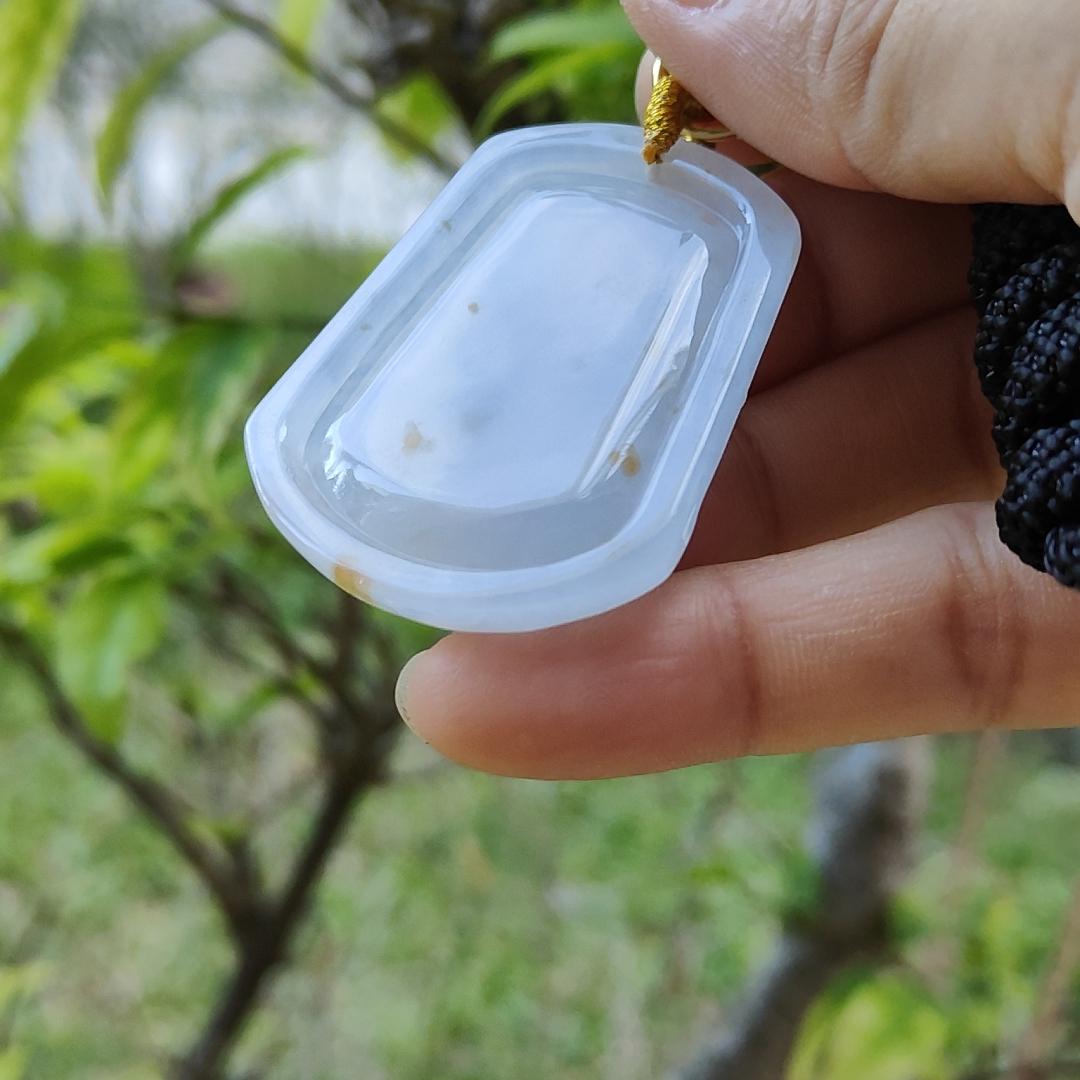 Natural Type A Jadeite carved with deer , Icy Highly Translucent with russet patches , NGI Certification with weight at 72.1 grams , [41.51 * 33.32 * 6.08 mm] - Premium Myanmar Jadeite Pendant (pendant144)