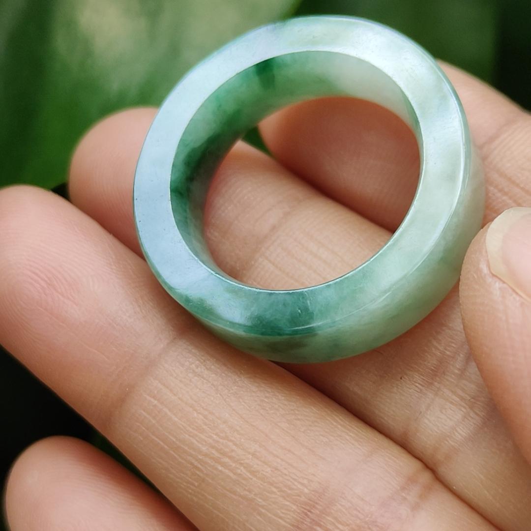 High Quality Green,Green Patches Natural Type A Jadeite Jade crafted as Ring, finger size 19.1mm, QIC approved labs certificate weighs 7.68 grams, measurement 7.7 * 4.4 mm (ring8)