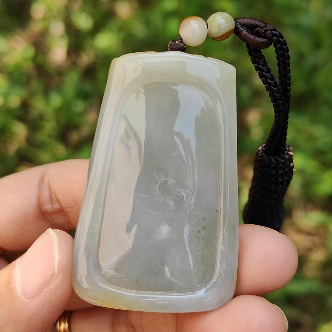 Rare Yellow and white Glutinous Natural Type A Jadeite Pendant Necklace crafted with faceless buddha and dragon olc school style with certificate weigh 37.61 grams, 51 * 33.2 * 10 mm (pendant101)