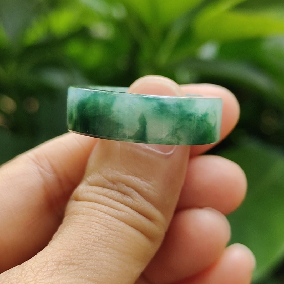 Spicy Green with Green Hue High Quality Natural Type A Jadeite Jade crafted as Ring, finger size 19mm, QIC labs approved certificate weighs 7.88 grams, measurement 7.8 * 4.5 mm (ring10)