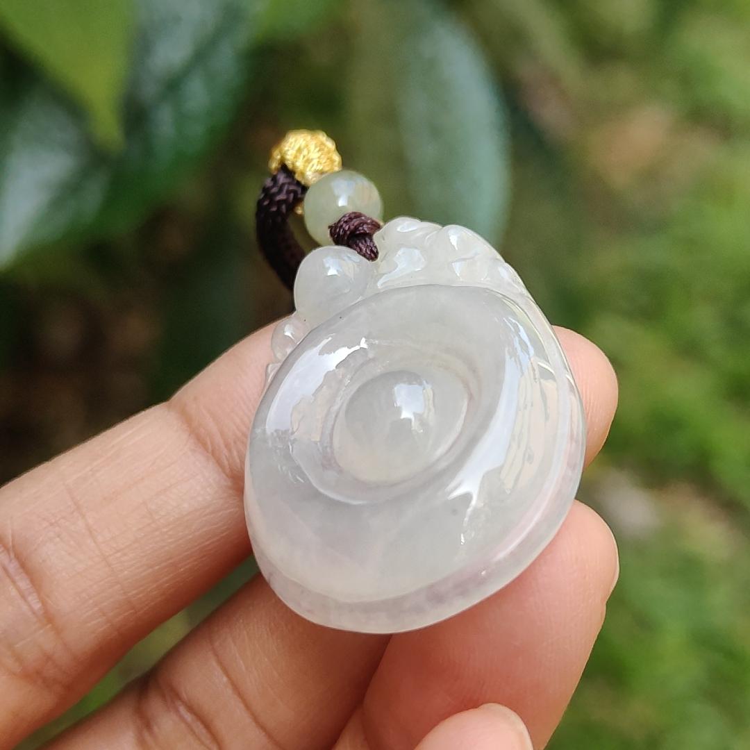 Semi Icy Translucent Natural Type A Jadeite Jade crafted with Fubei as pendant with certificate weigh 9.97 grams, measurement 34.9 * 25 * 7 mm (pendant195)