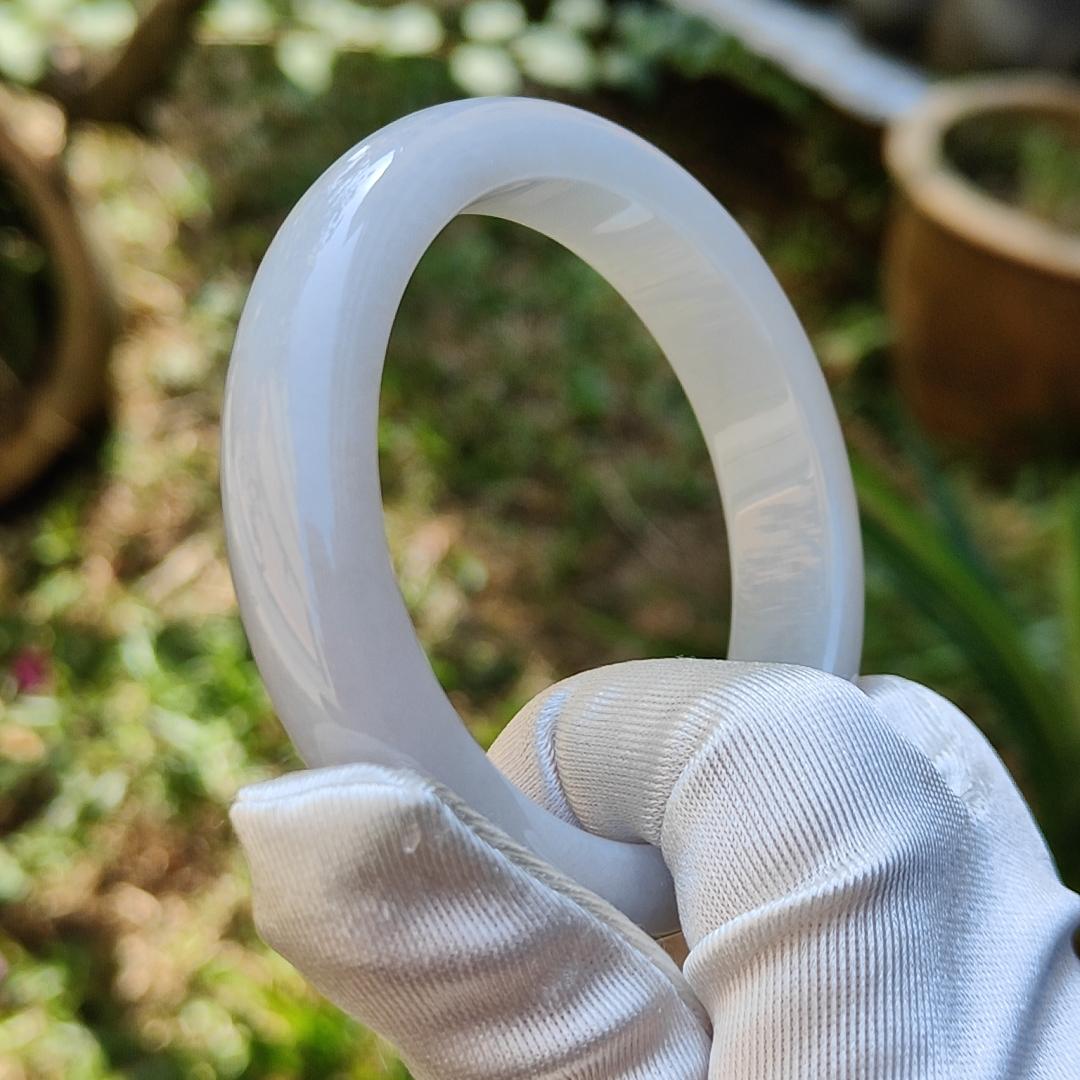 The Moonlight Light Bangle - Light Lavender Natural Type A Jadeite Jade crafted as Peace bracelet Bangle, Certificate weigh 56.46 grams, Measurements: Width 13mm, Thickness 8.1mm, Inner Diameter 54.6mm (Bangle1)