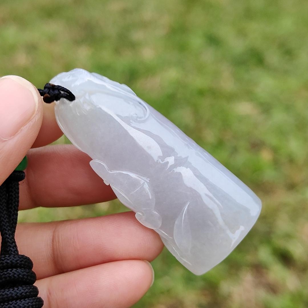 Lavender and Green Natural Type A Jadeite Jade crafted as Bamboo with lizard as a Pendant with certificate weigh 27.29 grams, measurement 54 * 22.3 * 11.8 mm (pendant198)