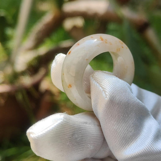 Very unique Natural Type A Jadeite Jade crafted as a ring with red and yellow patches, QIC labs approved certificate included weigh 14.5 grams, finger size 20 mm, measurement 12 * 5.7 mm (ring4)