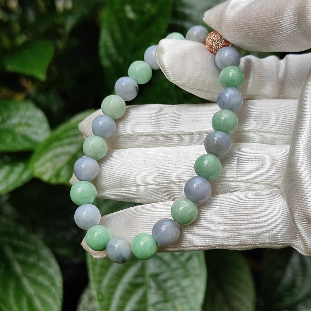 Lavender and Green Natural Type A Jadeite 23 Beads Bracelet with QIC approved labs certificate weigh 19.03 grams, 7.8 mm (bracelet11)