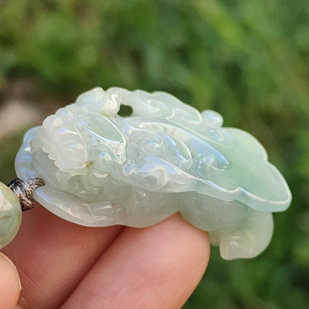 Crafted as Pixiu Light Green Natural Type A Jadeite Jade Pendant Necklace with certificate weigh 18.41 grams, measurement 38.3 * 21.6 * 11 mm (pendant178)