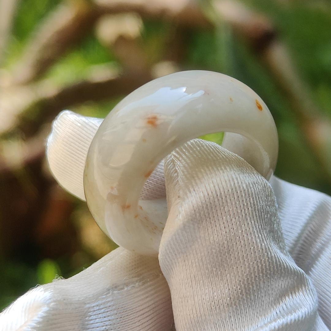 Very unique Natural Type A Jadeite Jade crafted as a ring with red and yellow patches, QIC labs approved certificate included weigh 14.5 grams, finger size 20 mm, measurement 12 * 5.7 mm (ring4)