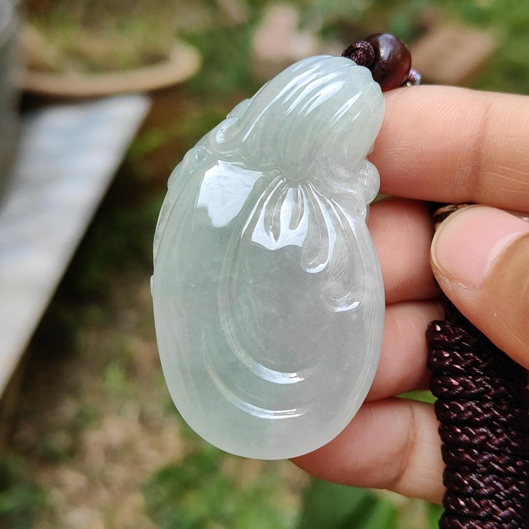 Limited Time Offer Semi Icy Premium Natural Type A Jadeite Jade crafted with pixiu as pendant, certificate weigh 30.20 grams, measurement 53.5 * 30.3 * 14.8 mm (pendant200)