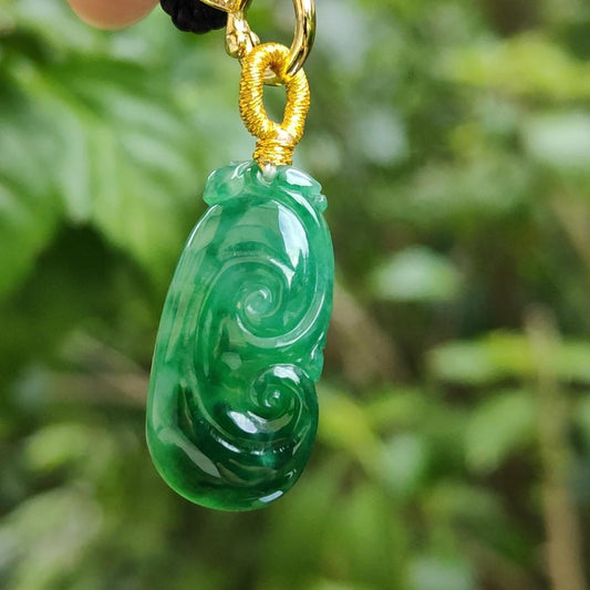 Deep Green Translucent Natural Type A Jadeite Pendant carved as ruyi with NGI Gemstone report weight 15.42 grams, 27.52 * 13.75 * 4.25 mm - very suitable for daily wear, only 1 word to describe - elegant (pendant129)