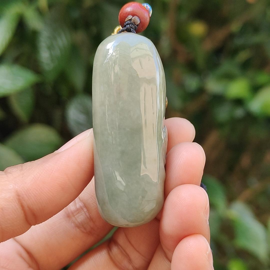 Very Rare Good Quality Reddish Yellow and Light Green Natural Type A Jadeite Jade crafted with Milo Buddha as Pendant with certificate weigh 37.43 grams, measurement 50 * 18.5 * 20.3 mm (pendant235)