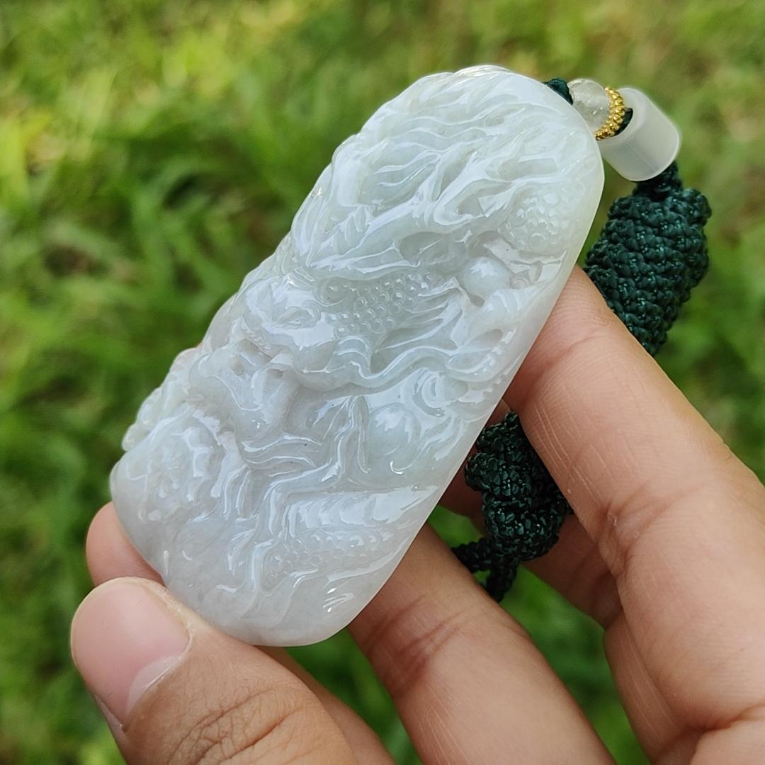 Natural Type A Jadeite Pendant Necklace crafted with Big Domineering Dragon symbols of power, status, authority, certificate included weigh 49.53 grams, 67.7 * 42 * 10.3 mm (pendant22)