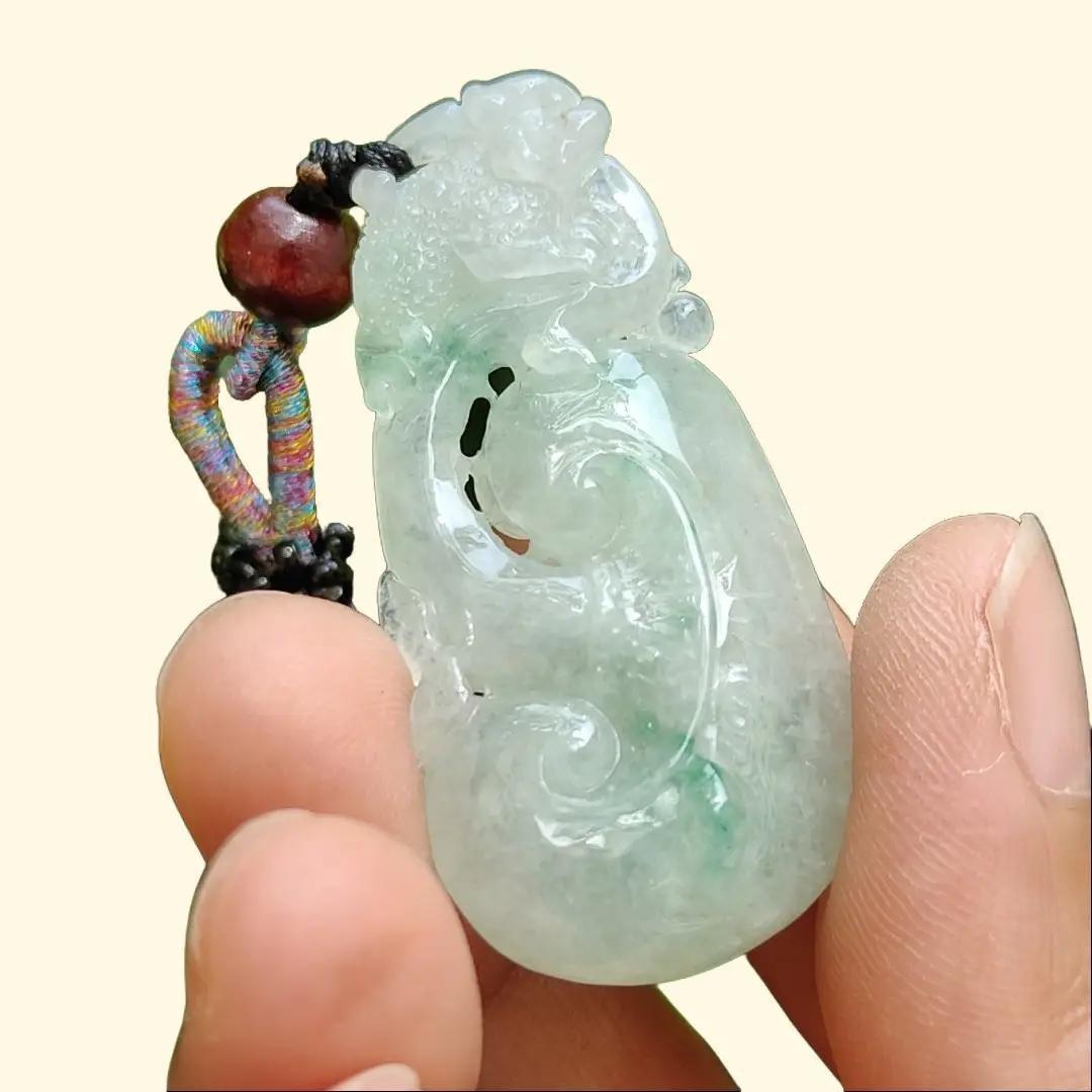 High Quality Light Green Hue Natural Type A Jadeite Jade crafted with shape of Ruyi and Three Legs Toad as Pendant, certificate weighs 13.02 grams, measurement 47.8 * 22.8 * 9 mm (pendant291)