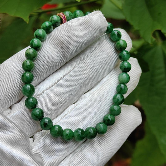 Stunning 30 spicy-green 5.9 mm beads Natural Type A Jadeite Bracelet Special Mid Year Offer with GIC labs approved certificate weigh 10.52 grams, suitable for daily wear to work or leisure (bracelet4)