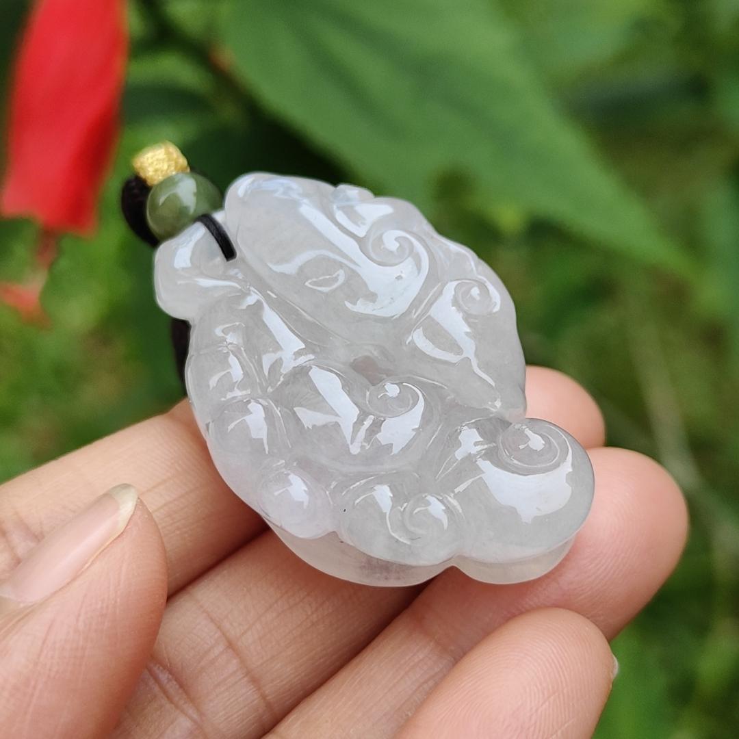 Rare Premium Natural Type A Jadeite Pendant Necklace crafted as Chayote with Squirrel and Ruyi, symbols of Happiness, fortune and luck with certificate weigh 30.16 grams, 44.3 * 27.8 * 15.6 mm (pendant52)