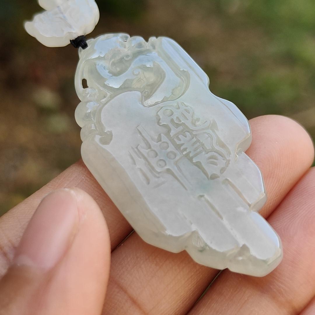 Icy Translucent Natural Type A Jadeite Jade beautifully crafted with old school dragon as pendant, certificate weighs 14.63 grams (pendant246)