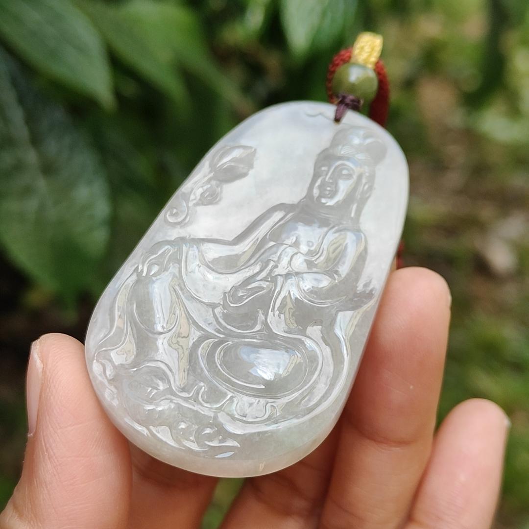 Rare Old School Natural Type A Jadeite Jade Pendant Necklace Crafted with Guanyin with certificate weigh 38.62 grams, 60.8 * 35.8 * 8.5 mm (pendant166)