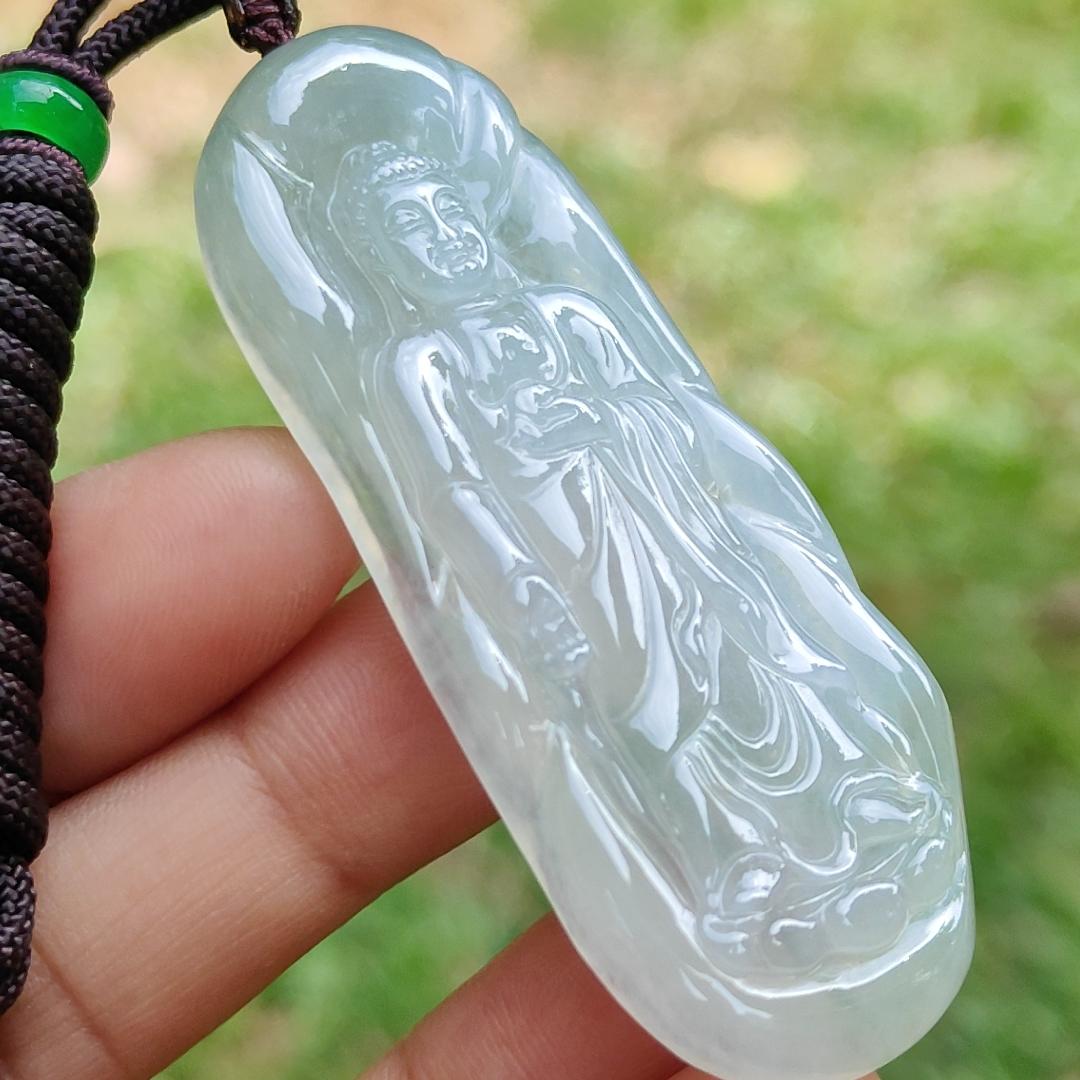 Light Green Hue Icy Translucent Natural Type A Jadeite Jade crafted as Amitābha to wear as Pendant, certificate weighs 18.67 grams (pendant281)