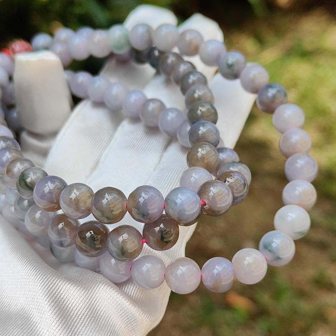 Very Rare Premium Light Green, Lavender and Brown Natural Type A Jadeite Jade crafted as 8mm * 98 beads for Necklace or Bracelet with certificate weigh 82.98 grams (bracelet22)