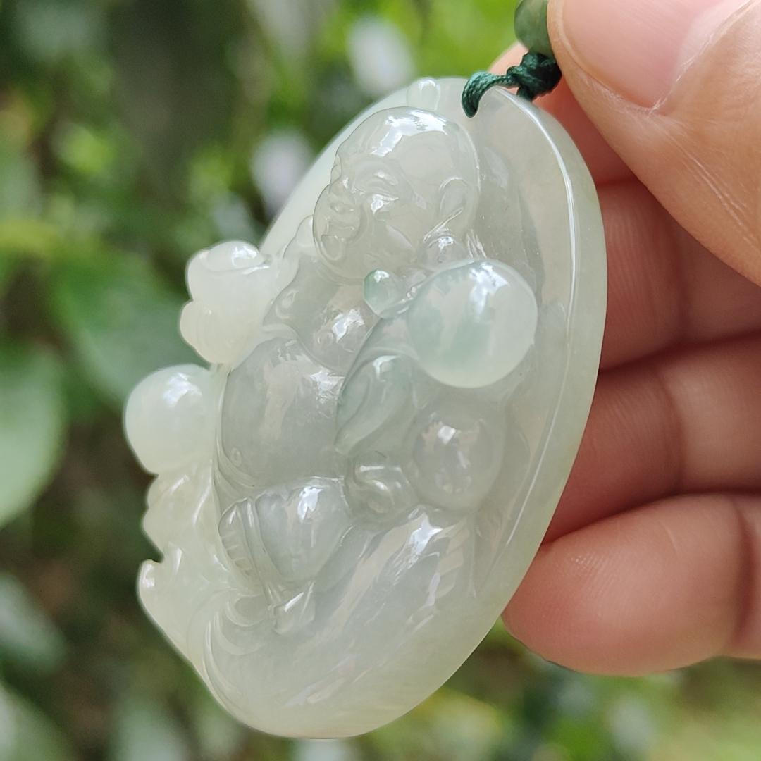 High Quality Natural Type A Jadeite Jade crafted as Ruyi Milo Buddha as Pendant, certificate weighs 47.74 grams, measurement 50.2 * 40.5 * 12.9 mm (pendant254)