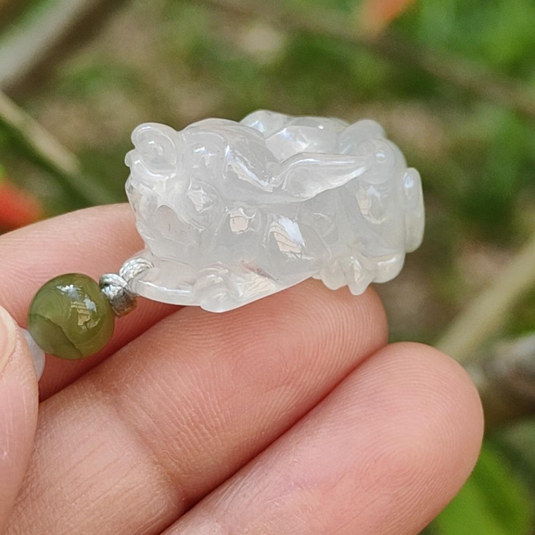 Special Offer Icy Translucent crafted as Pixiu Natural Type A Jadeite Pendant Necklace with certificate weigh 9.39 grams, 30 * 16.3 * 13.4 mm, symbols of Bring in money, keep you safe and healthy, suitable for daily wear or collection (pendant45)