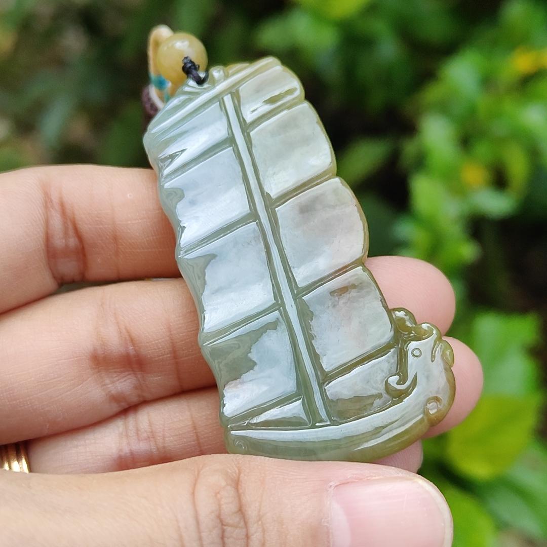 Floating Red and Tea Yellow Natural Type A Jadeite Pendant crafted as Sailboat meaning Smooth sailing in everything, persistence and courage, with certificate weight 18.88 grams, 58.50 * 30.80 * 6.20 mm (pendant109)