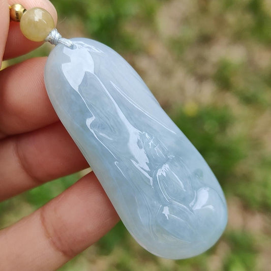 Sky Blue Natural Type A Jadeite pendant with certificate faceless buddha weight 22.44 grams, 50.60 * 23.60 * 9.30 mm suitable for daily wear (pendant123)