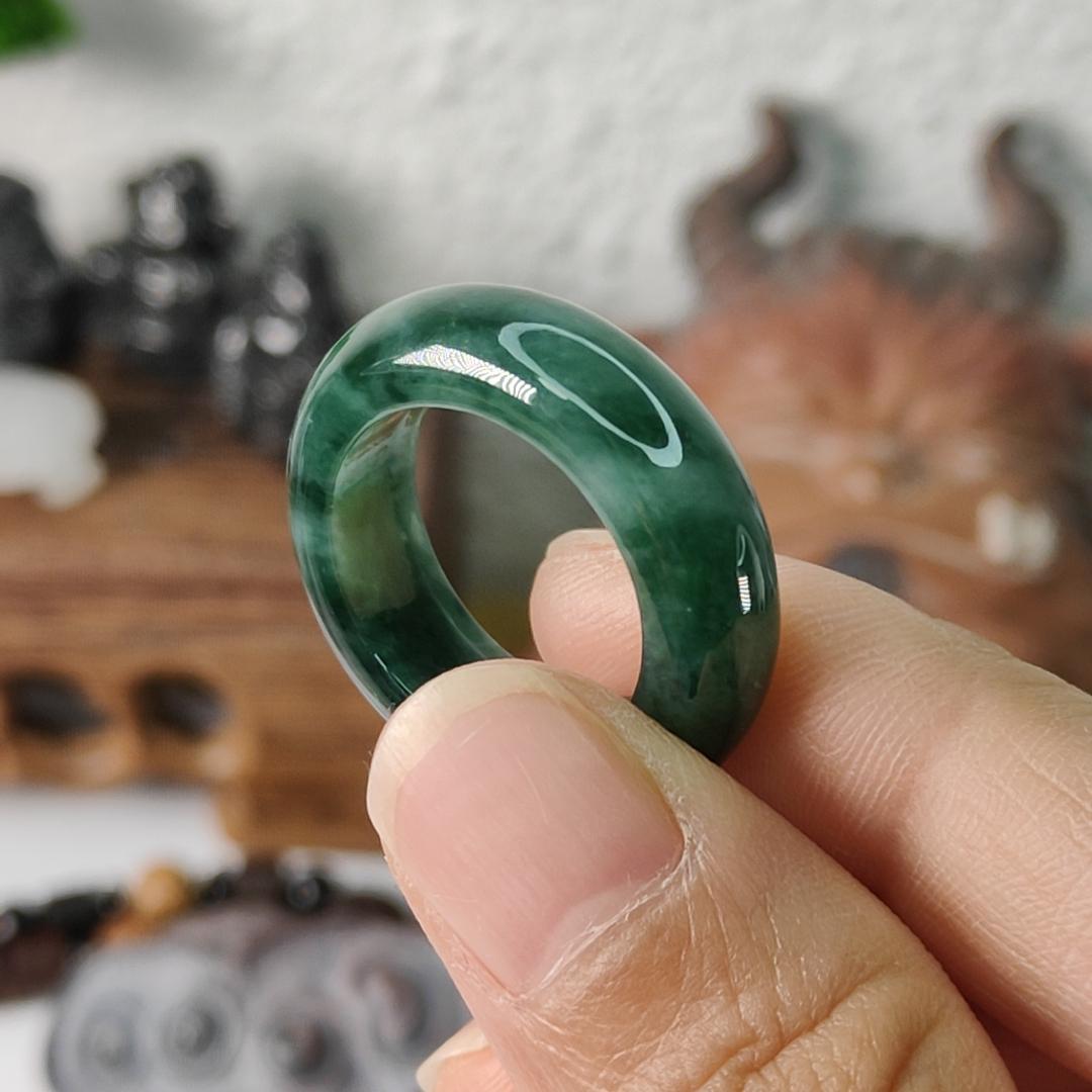 Floating Green Clouds patches Natural Type A Jadeite Ring with oversea certificate weight 6.70 grams, 18 * 7.3 * 4.8 mm, suitable for all occasions, a must buy green jadeite ring if you haven't own one yet (ring1)