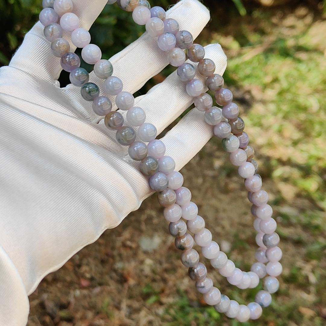 Very Rare Premium Light Green, Lavender and Brown Natural Type A Jadeite Jade crafted as 8mm * 98 beads for Necklace or Bracelet with certificate weigh 82.98 grams (bracelet22)