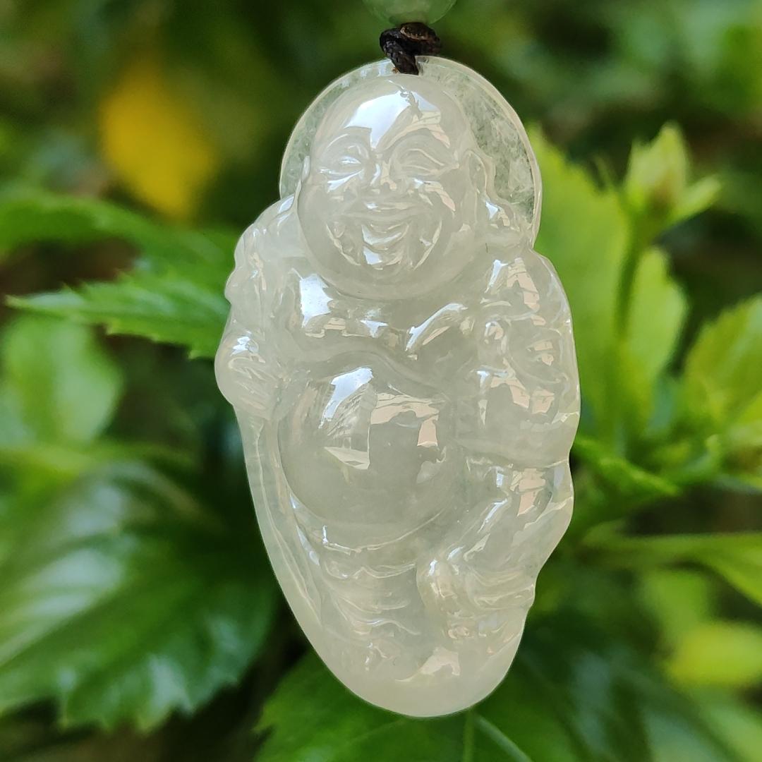 Semi Icy Milo Buddha Natural Type A Jadeite Pendant with certificate weighs 13.87 grams, 44.2 * 26.5 * 8.1 mm, milo represent The strength that can tolerate the things of the world represents the mind that can solve a thousand sorrows (pendant85)