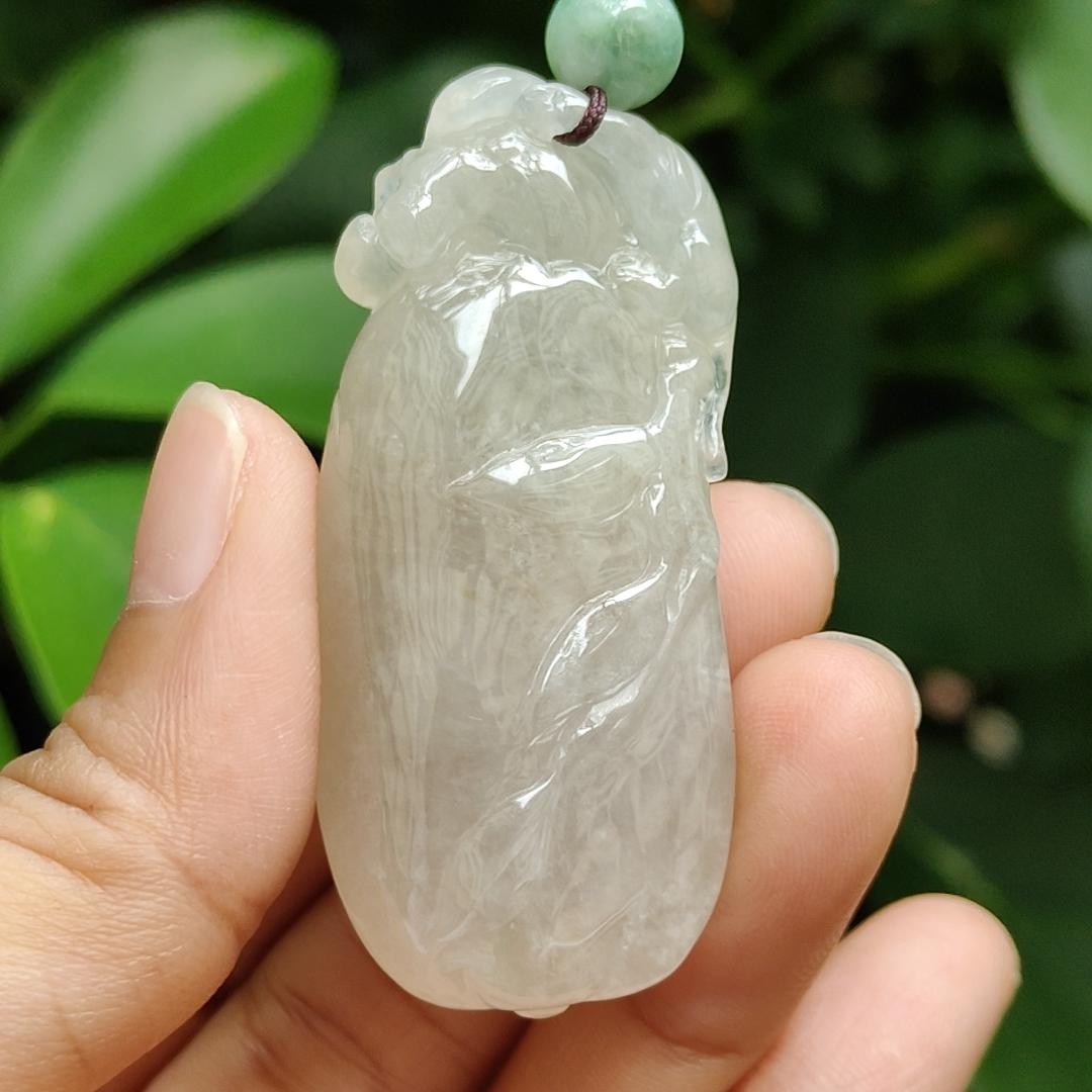 High Quality Brownish Yellow Icy Translucent Natural Type A Jadeite Jade crafted with Monkey as Pendant, certificate weighs 31.67 grams, measurement 53 * 23.6 * 13 mm (pendant295)