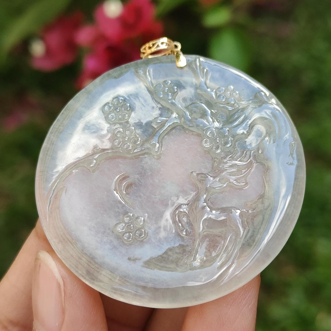 High Premium Icy Variety Quality Natural Type A Jadeite Jade Pendant Necklace crafted as Deer meaning all the way with you with certificate weigh 21.24 grams, measurement 46.9 * 47 * 4.8 mm (18kp10)