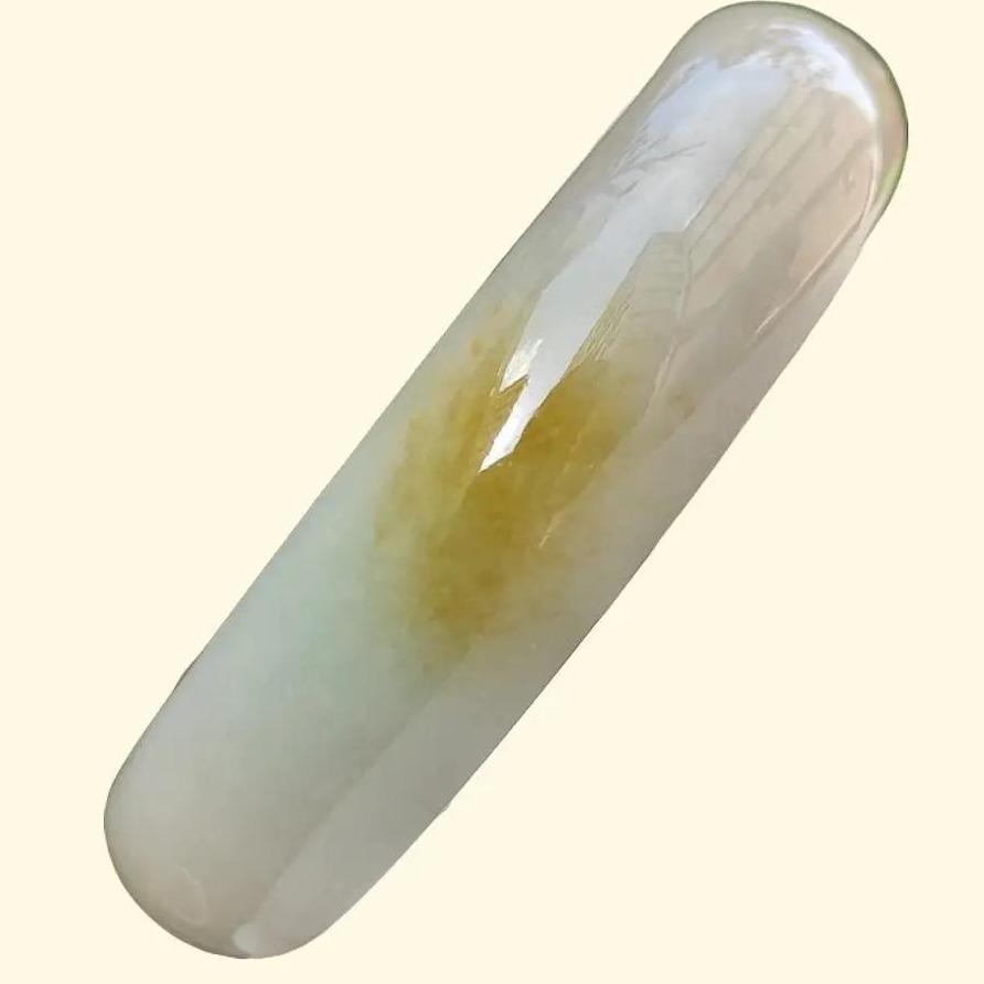 Very Rare Lemon-Yellow Patch Natural Type A Jadeite Jade crafted as Peace Bangle, certificate weighs 58.76 grams, measurement 15.3 * 7.1 * 56.4 mm (bangle9)