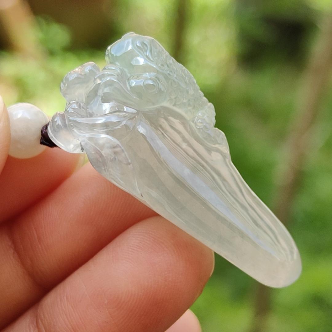 Premium Icy Translucent Natural Type A Jadeite Jade crafted with Three Legs Toad as Pendant, certificate weighs 12.37 grams, certificate weighs 12.37 grams, measurement 38.3 * 16.3 * 17.2 mm (pendant250)