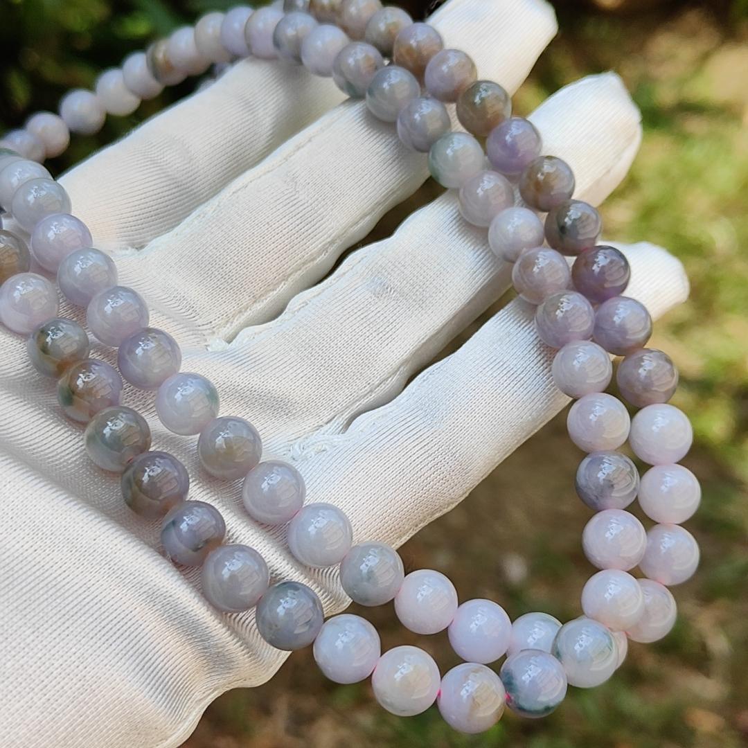 Very Rare Premium Light Green, Lavender and Brown Natural Type A Jadeite Jade crafted as 8mm * 98 beads for Necklace or Bracelet with certificate weigh 82.98 grams (bracelet22)