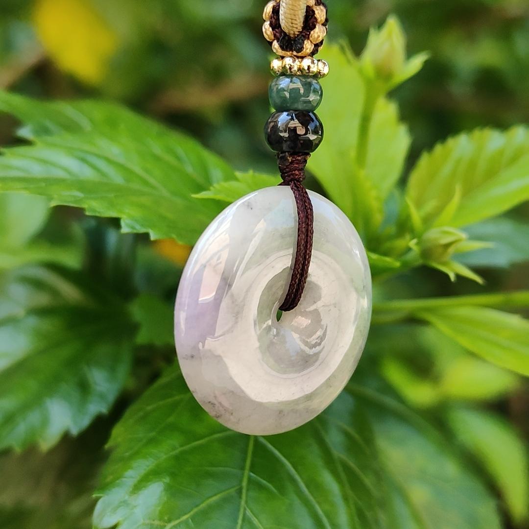 Mix with Lavender, light green and wuji Natural Type A Jadeite Donut Pendant meaning Wealthy, Safe and Healthy with certificate weighs 7.28 grams, 26.1 * 5.2 mm , good for daily wear (pendant92)