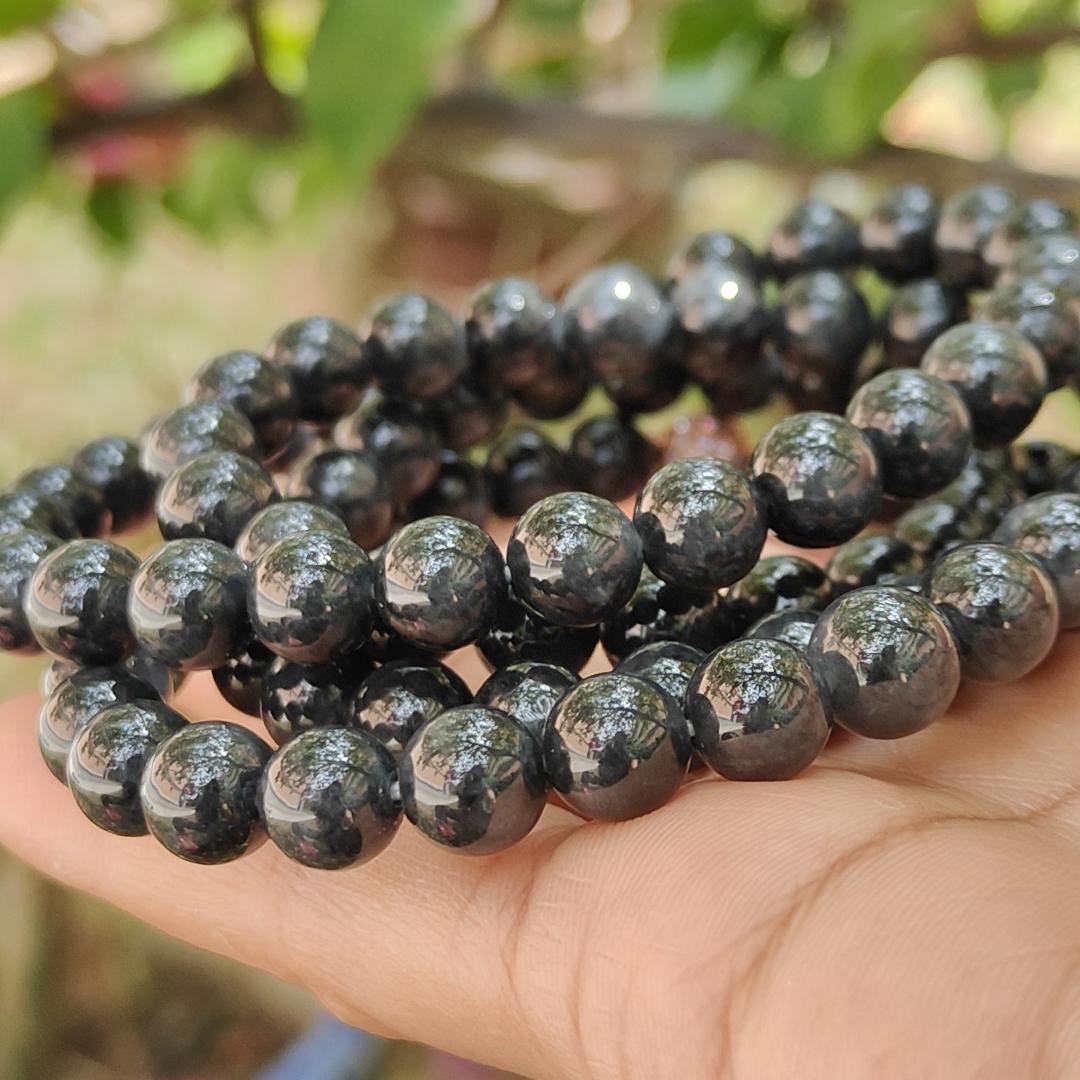 Quality Black Natural Type A Jadeite Jade crafted as 7.8mm * 98 beads as necklace or bracelet with certificate weigh 84.08 grams (bracelet21)