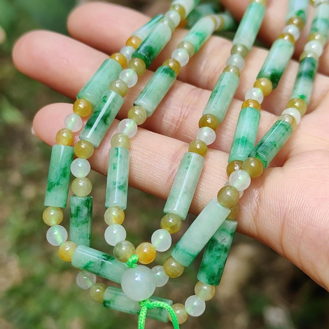 Green, Yellow, Semi Icy White Mix Beads Natural Type A Jadeite Jade as Bracelet or Necklace for your pendant with certificate weigh 31.94 grams. (bracelet18)