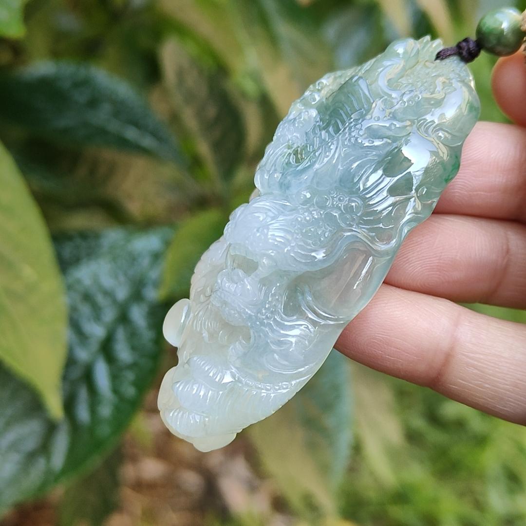 High Quality Premium Collectible Natural Type A Jadeite Jade Pendant Necklace crafted as Dragon with certificate included weigh 59.65 grams, measurement 69.3 * 36.5 * 18.3 mm (pendant186)