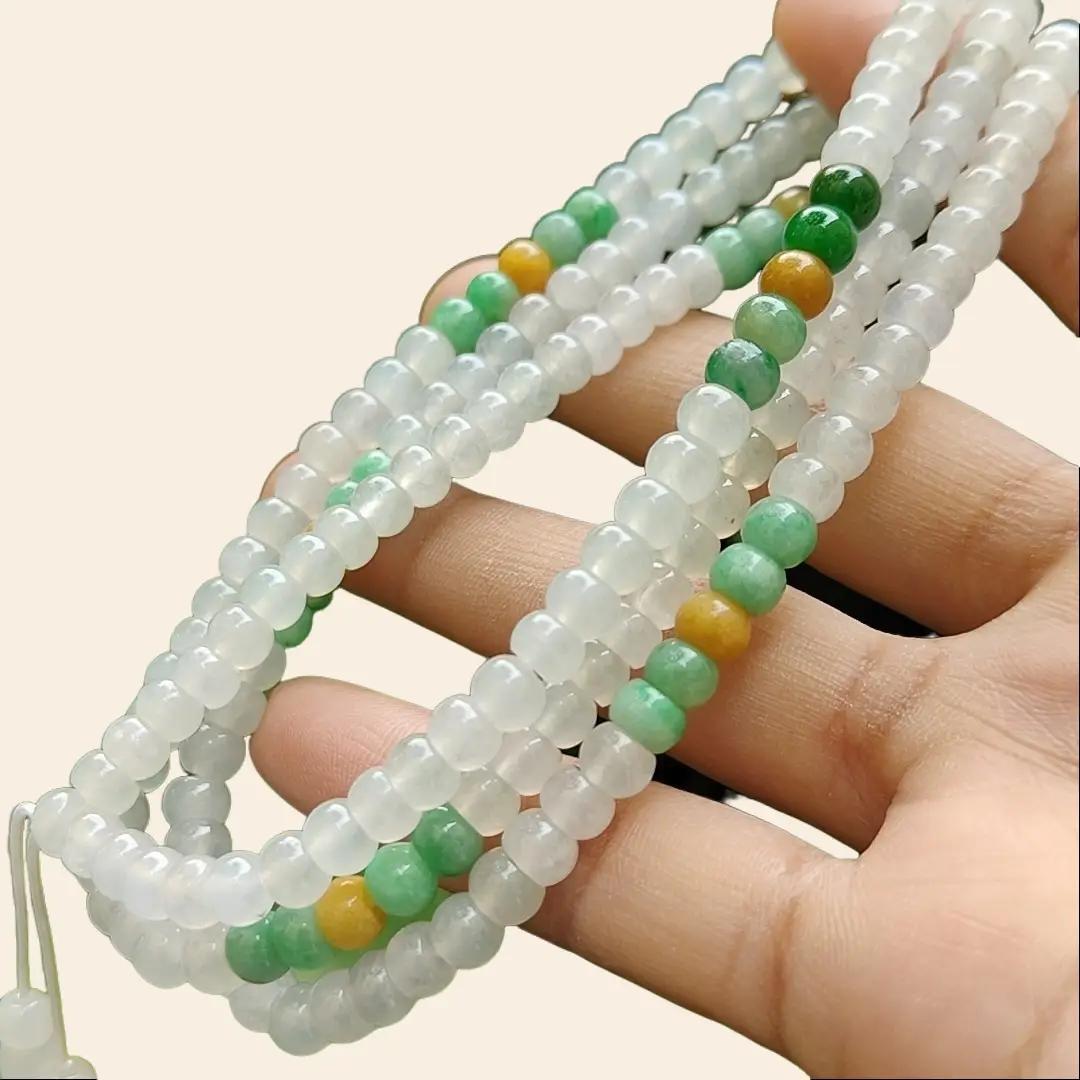 High Quality 90% Perfect 184 drum shape Icy * 154, Green * 24, Yellow * 6 Natural Type A Jadeite Jade Beads as Bracelet Necklace certificate weighs 49.19 grams, measurement 5.7 mm (bracelet29)