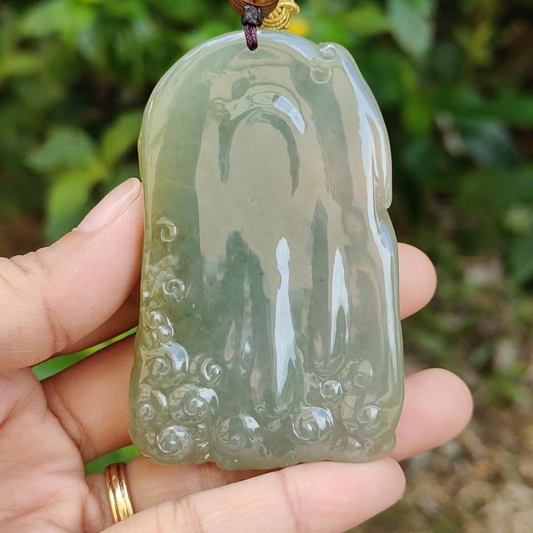 King of the inferno Special Premium Natural Type A Jadeite with Light Green and Yellow come with certificate weight 76.35 grams, 69.50 * 44.30 * 12 mm, very fine translucent rare jadeite pendant for collection (pendant98)