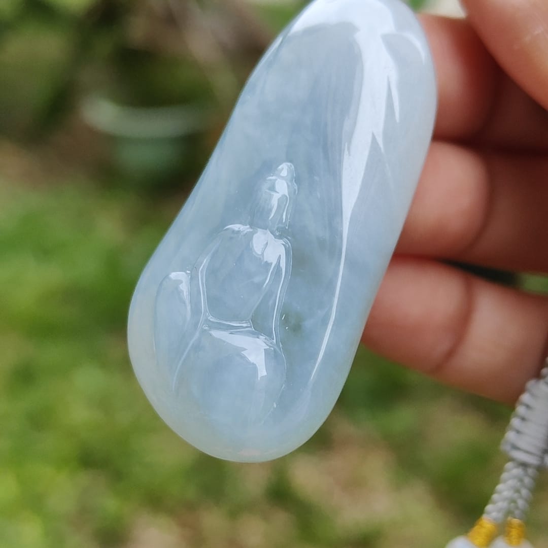 Sky Blue Natural Type A Jadeite pendant with certificate faceless buddha weight 22.44 grams, 50.60 * 23.60 * 9.30 mm suitable for daily wear (pendant123)