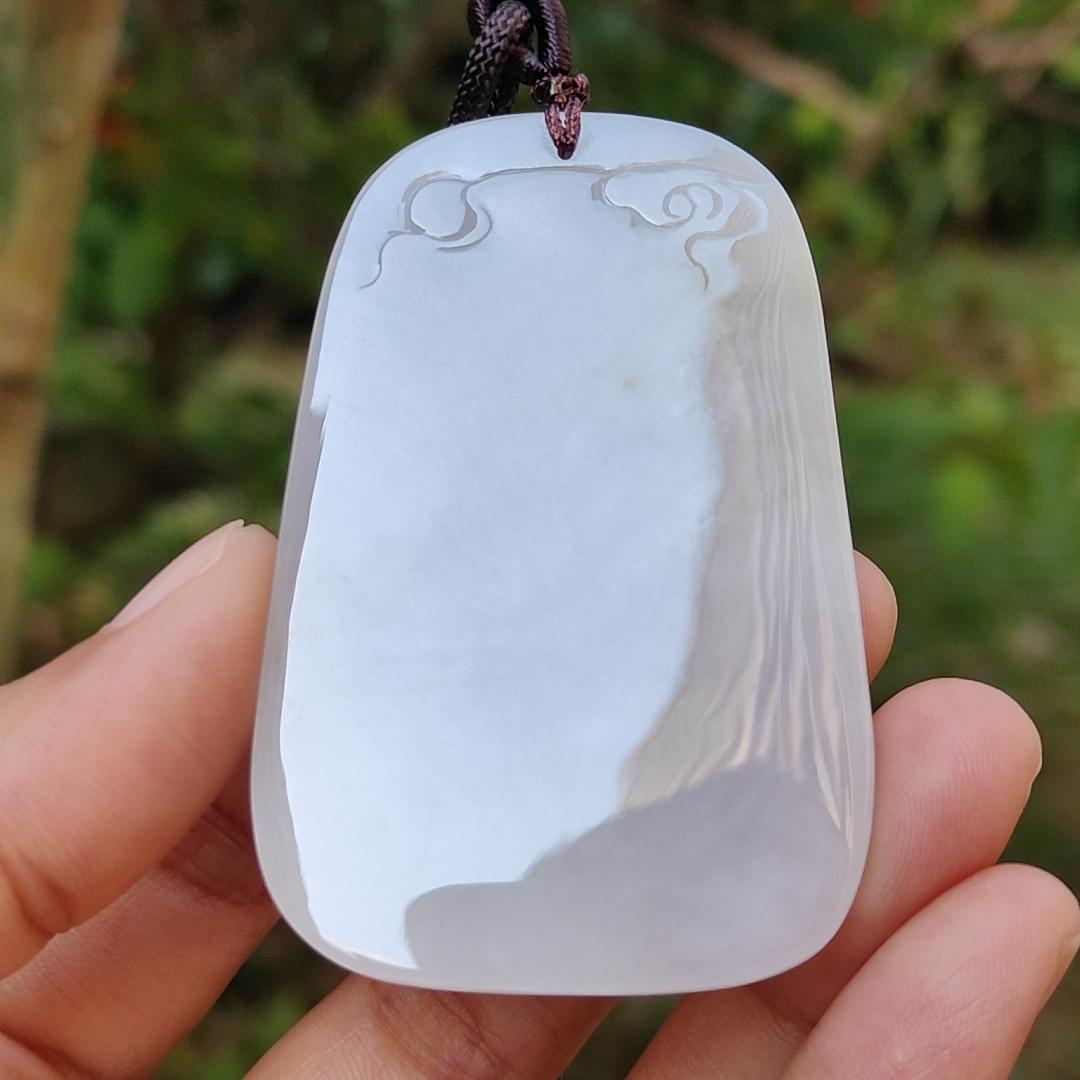 Rare Old Collection White Natural Type A Jadeite Jade crafted with Dragon and Tiger as Pendant, Certificate weigh 44.48 grams, Measurement 60.5 * 40.2 * 9.5 mm (pendant218)