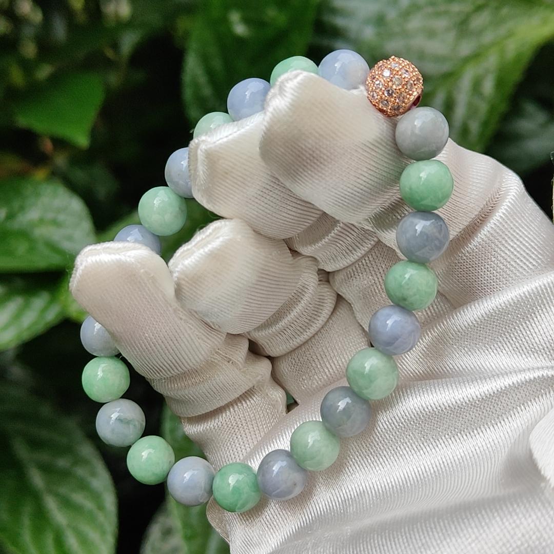 Lavender and Green Natural Type A Jadeite 23 Beads Bracelet with QIC approved labs certificate weigh 19.03 grams, 7.8 mm (bracelet11)