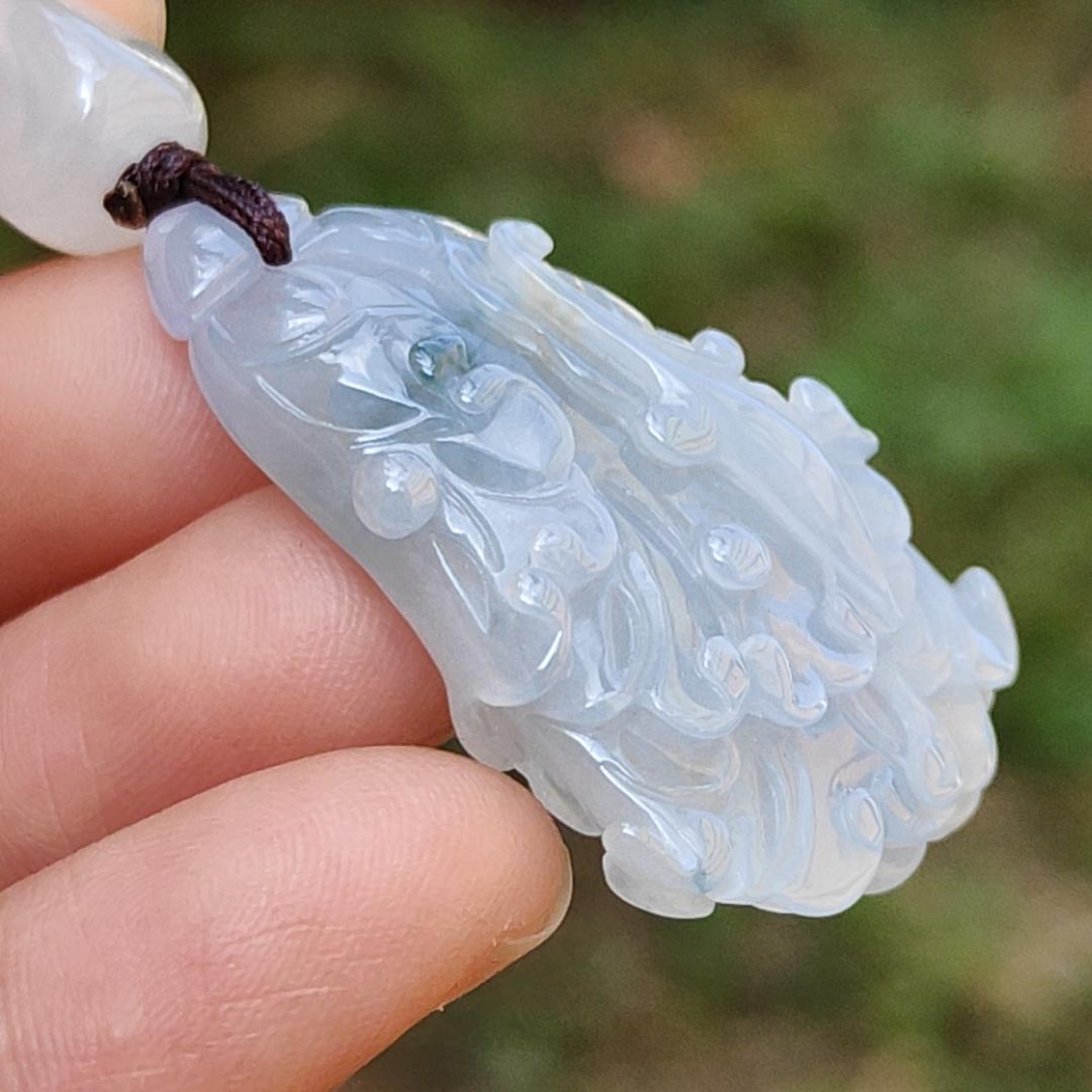 Lavender,Green and Yellow Natural Type A Jadeite Jade crafted with shape of Cabbage as Pendant , certificate weigh 8.16 grams, measurement 36.9 * 22 * 8.2 mm (pendant238)